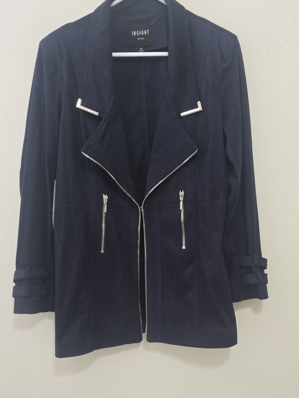Insight Navy Faux Suede Moto Blazer with Silver Zippers 10